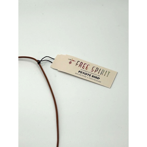 NWT Peyote Bird Teardrop Leather Cord Necklace Genuine Stone Sterling Silver 18" - Picture 6 of 6